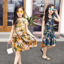  Girls cotton dress Small and medium-sized girl girl artificial cotton summer cotton silk skirt Childrens thin breathable beach skirt