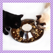 Multi-cat family cat bowls young cat basin anti-tread slow food bowl anti-overturning stainless steel big number cat bowl pet cat dog food basin
