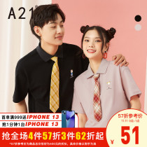 A21 summer 2021 new mens knitted loose lapel couple short sleeve polo shirt mens wild women tide version