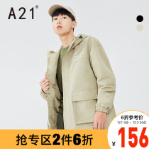 A21 autumn 2021 new mens loose hooded long sleeve jacket casual trench coat tide couple top