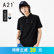 A21 Mens Wearing Body Flap T-Shirt Black Short Sleeve Embroidered Polo Shirt 2022 Summer New minimalist pure cotton blouse