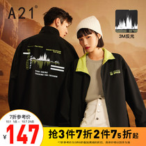A21 Mens Loose Stand Collar Long Sleeve Jacket 2021 New Autumn Product Contrast Color Letter Printing Fashion Handsome Windbreaker
