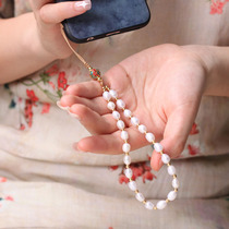Original naturally freshwater pearl embroidery mobile phone chain hanging pin Chinese wind short anti-loss wrist hanging rope high