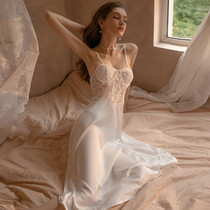 Veiney Rui Sexy Real Silk Harness Sleeping Dress Mulberry Silk V Collar Pyjamas Long Dress Hollowed-out Sleeveless Pure Color Home Dress