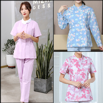 Nurse clothes floral split two-piece set Lotus Leaf Garden collar long and short sleeves oral doctor short color beauty suit summer