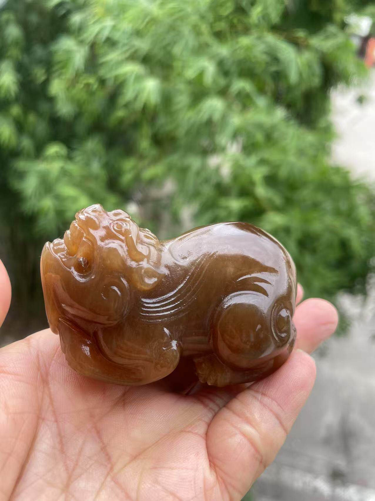 和田玉風 辟邪瑞獣彫刻 把件 玉石製 瑞獣置物 中国美術 古玩CL0233