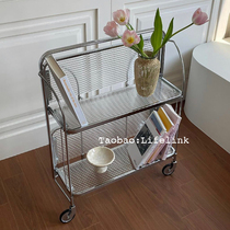Middle-aged folding glass cart Removable dining car Multi-layer storage shelf Bedroom living room floor-to-ceiling sofa side several