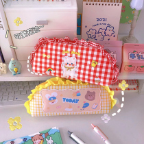 ins Japanese large capacity pencil bag girl primary school student cute net red pencil box Girl heart stationery box storage bag