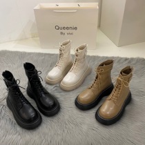 Thick Bottom Rice White Martin Boots Women Shoes 2021 New Autumn Winter Plus Exploits With Small Short Boots Spring Autumn Season Single Boots