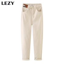 Lizi LEZY white curl plus velvet crimson jeans autumn and winter retro high waist slim straight pants