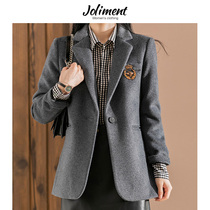 JOLIMENT CAMPUS style casual SMALL MAN MEDIUM-length woolen suit jacket women 2021 autumn and winter new