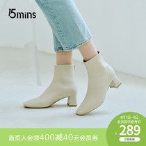 15mins Autumn New Fashion Temperament Crude Heel Short Boots Inglent Wind Female Elastic Boots Fashion Boots UI717CD1