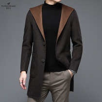 Hooded woolen coat men winter new double-sided nanny business leisure long wool cashmere trench coat men