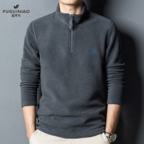 Poll velvet men 2021 new casual mens fleece padded base shirt semi-high collar long sleeve T-shirt men