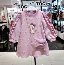 21 autumn winter French Cat Girl purple band bag bow embossed long sleeve dress