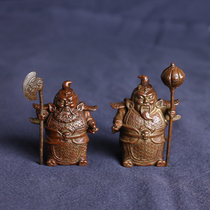Solid copper ornaments brass door god Huma two will antique antique bronze crafts tea pet mini copper ornaments