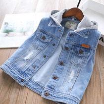 2022 new children boy boy spring thin jeans waistcoat waistcoat girls spring and autumn foreign air even cap outside the cap