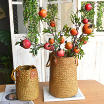 Natural straw woven flower basket ornaments bamboo woven living room woven flower arrangement hanging portable hanging handmade flower basket flower pot