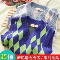 Boys vest sweater spring and autumn winter 2021 New Interior building childrens casual plaid childrens clothing base shirt tide