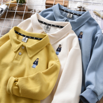 Boy Sweatshirt Spring Autumn Season 2022 New CUHK Tong Collar Small Bear Fried Street Pure Cotton Childrens Long-sleeved Polo Shirt