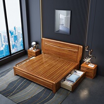 Ugyen Wood Wood Bed 1 8 meters master bedroom with double bed Chinese single 1 5 meters modern minimalist high Box storage nuptial bed