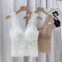Wide Shoulder Strap Lace Vest With Chest Mat Method Type Integrated Cup Hollowed-out Sexy Beauty Back Harness Underwear Undershirt Bra