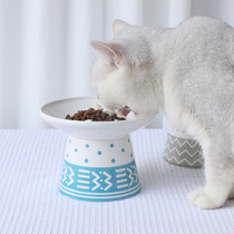 Cat Bowl Ceramic High Foot Protection Cervical kitty dishes Puppy bowl Bowl Anti-Roll Pet Rice Bowl double bowl Water Bowl