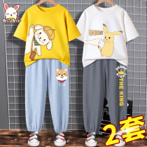  Boys  suit summer 2021 new childrens clothes mens summer clothes handsome boys sports set big childrens thin childrens clothing