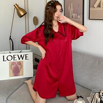 MAJE MANTAS ICE SILK SLEEPING DRESS WOMAN SPRING SUMMER SEXY SWEET AND SHORT SLEEVE SUPERIOR Superior Shirt Sleeping Suit Home Clothing