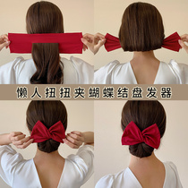 Lazy dish hair magic twist clip bow meatball head dish hair artifact Tied hair with summer printed headdress