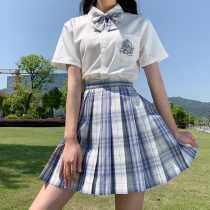 White moonlight genuine rabbit sewing JK uniform full set summer department college style La la sauce grid skirt short-sleeved shirt female