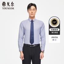 Youngor men long sleeve shirt autumn new official business casual cotton bomb non-iron trend shirt men 4435