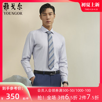 Yagal spring new official business casual grey striped pure cotton DP free of hot long sleeve shirt for men 4558