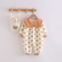 Baby Spring Dress Womens Baby Conjoined Clothes Air Cotton Warm Clothing Clips Slim Cotton Suit Spring Autumn Season Foreign Air Outfits