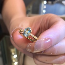 Japan Crafts 18K Gold Platinum Rose Cut Sea Sapphire Diamond Ring Retro Craftsmanship Inlays