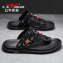  Bull family flip-flops mens summer out driving cool drag non-slip and deodorant beach sandals wear ins tide outside