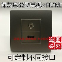 Dark gray HDMI TV panel hdmi HD plus TV socket multimedia audio network port five-hole power wall plug