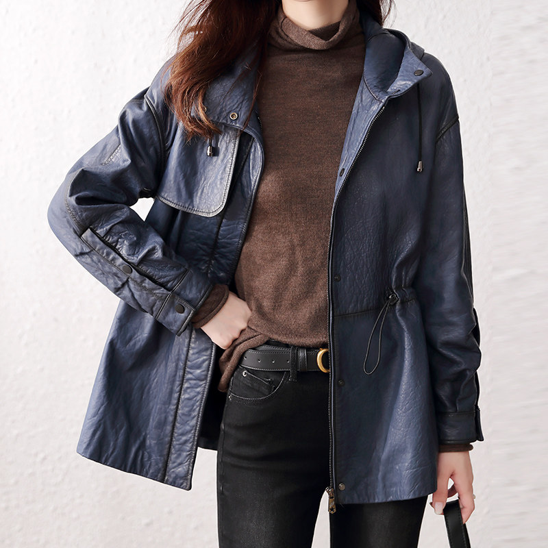 Turkish sheepskin leather womens long hooded menswear jacket Haining single leather jacket 2020