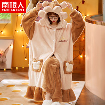Pajamas women autumn winter coral velvet thickened plus fleece long bath nightgown flannel home apparel 2021 new winter