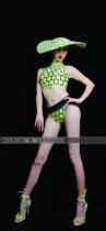 Weiyijias new fluorescent green hat wave point suit gogo nightclub bar show party costumes a