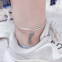 99 sterling silver anklet female silver antique anklet retro style tassel Lotus pendant solid silver bracelet push and pull adjustable