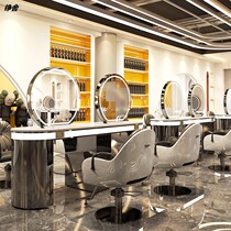 Barber shop mirror salon special net red hairdressing hair cutting stainless steel marble double-sided mirror one hot dyeing table