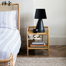 Rattan double bed Nordic rattan art bed and Breakfast Hotel Apartment Creative big bed 15m bedside table Coffee table