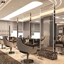 Barber shop mirror hair salon dedicated net red stainless steel floor mirror with lamp hair salon single double-sided mirror hair cutting mirror