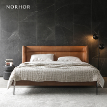 Nordic expression norhor RELY Leather soft bag Solid wood double bed Italian extremely simple antique style back bag#