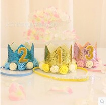 Birthday hat year old shiny flower crown hat children theme creative digital baby party supplies decoration