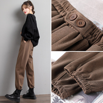 Overalls childrens casual pants autumn and winter 2021 New Harlan loose woolen leg radish grandma pants plus Velvet