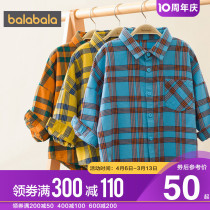 Ballabala boy long sleeve shirt boy baby plaid lining clothes spring and autumn childrens pure cotton thin deposit