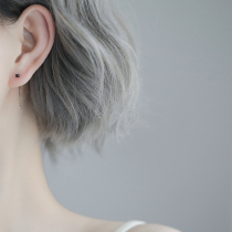 Silver Spring Spring 925 Pure Silver Black Block Ear Line Long Style Design Sense Little Crowdport Wind Student Female Earrings Senior Feel