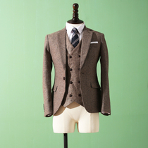 Republic of China suit three-piece tweed Shelby suit male wedding British style groom slim wedding retro